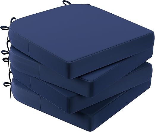Outdoor Seat Cushions for Chairs, Waterproof, Fade-Resistant Patio Furniture Replacement Cushions, Set of 4, Navy Blue