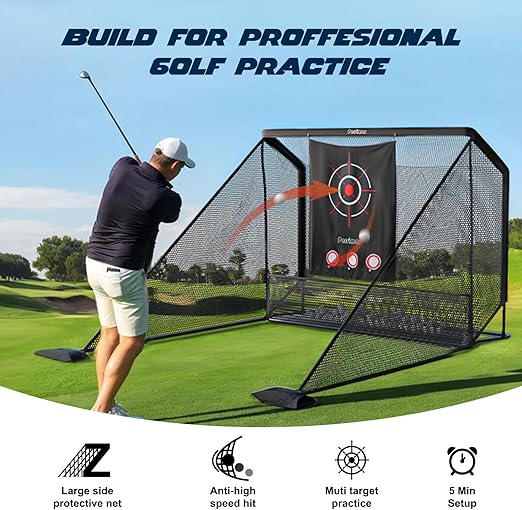 Heavy Steel Frame with 2 Net Side Barriers,for Backyard Driving Chipping Swing Training