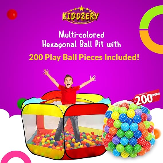 Ball Pit Play Tent for Kids | Large Ball Pits for Toddlers, and Babies | Fill Playhouse with Plastic Balls Idea | Indoor & Outdoor Foldable Baby Tent (200 Balls Included)
