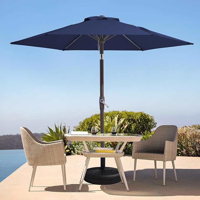 Patio Umbrellas Table Market Umbrella with 6 Ribs,Tilt Button and Crank System Outdoor Umbrella, Navy