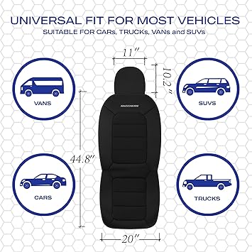 Memory Foam Car Seat Covers, Thick Cool Touch Fabric Seat Covers, Slip-ins Front Seat Covers, Airbag Compatible, Automotive Comfort Protection for Most Cars, Vans, Trucks, SUV, Black