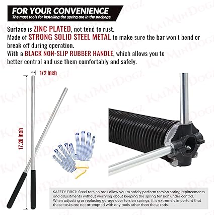Pair of 2" Garage Door Torsion Springs Set with Non-Slip Winding Bar & Gloves, High Precision Electrophoresis Black Coated, for Replacement & Installation