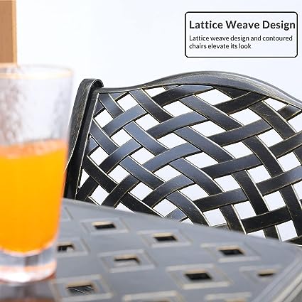 2 Piece Patio Dining Chairs, Outdoor All-Weather Cast Aluminum Chairs, Lattice Weave Design