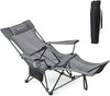 Reclining Camping Chair with Foot Rest, Folding Lounge Chair for Adults, w/Adjustable Backrest, Storage Bag & Cup Holder, Portable Recliner Beach Chair Outdoor Camp Picnics, 330 LBS (1, Grey)