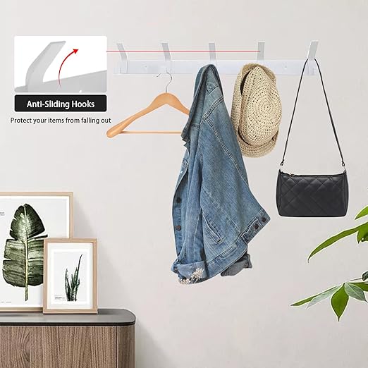 2 Pack Coat Rack Wall Mount with 5 Double Hooks for Hanging Heavy Duty, Thick Metal Rust Resistant Coat Hooks, Towel Clothes Jacket Coat Hanger, Hat Rack for Wall (White)