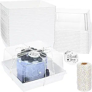 30 Pack Paper Charcuterie Boxes with Clear Secure Lids, White Disposable Food Containers Cookie Square Boxes with Windows for Strawberry Dessert, Cheese, Sandwich