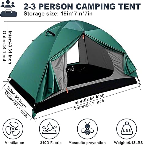 Backpacking Tent, Mountain Hiking Tent for 2 Person, 4 Season Lightweight Camping Tent