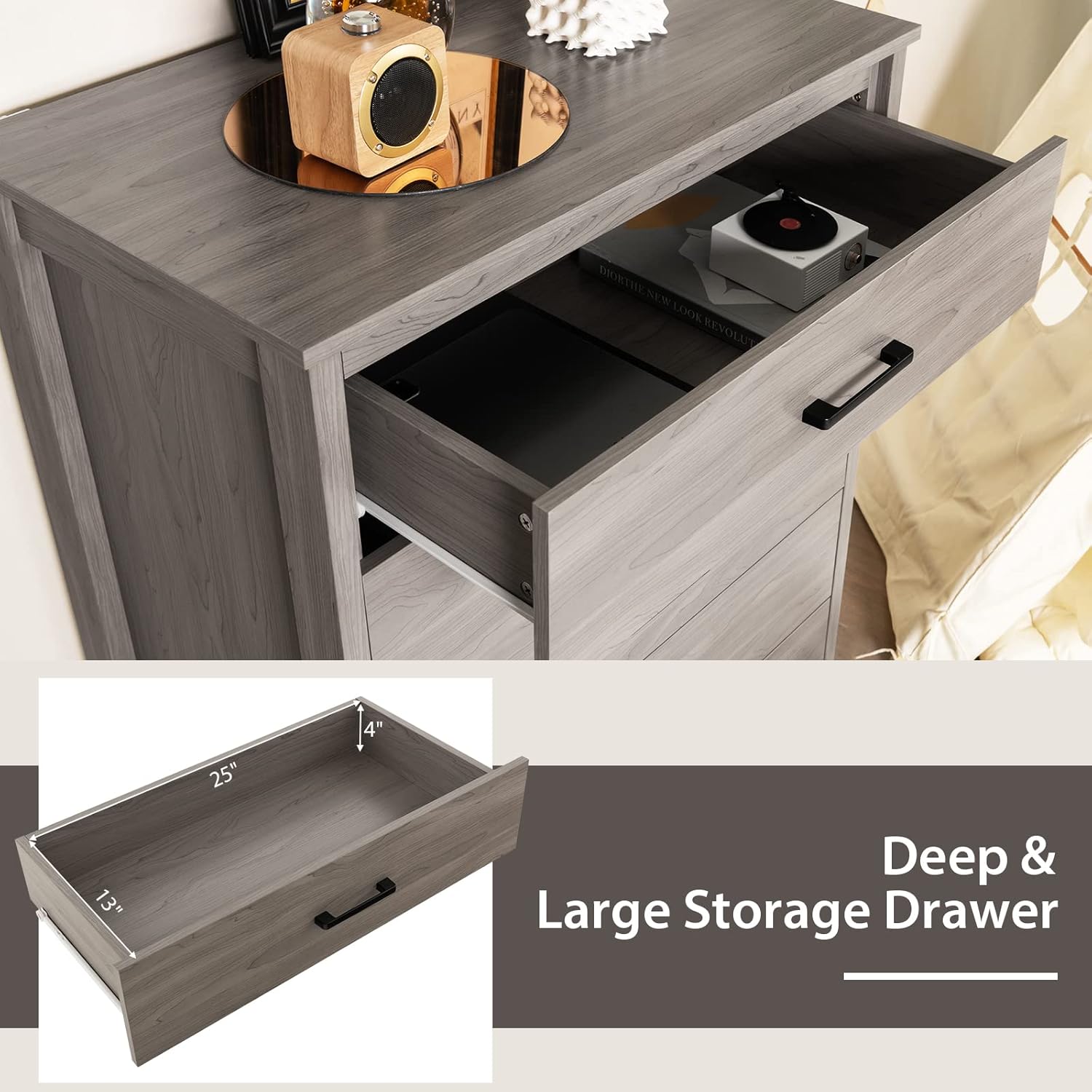5-Drawer Chest Dresser for Bedroom - Multipurpose Storage Clothes Organizer with Metal Handles, Anti-Tip Kit, Chest of Drawers