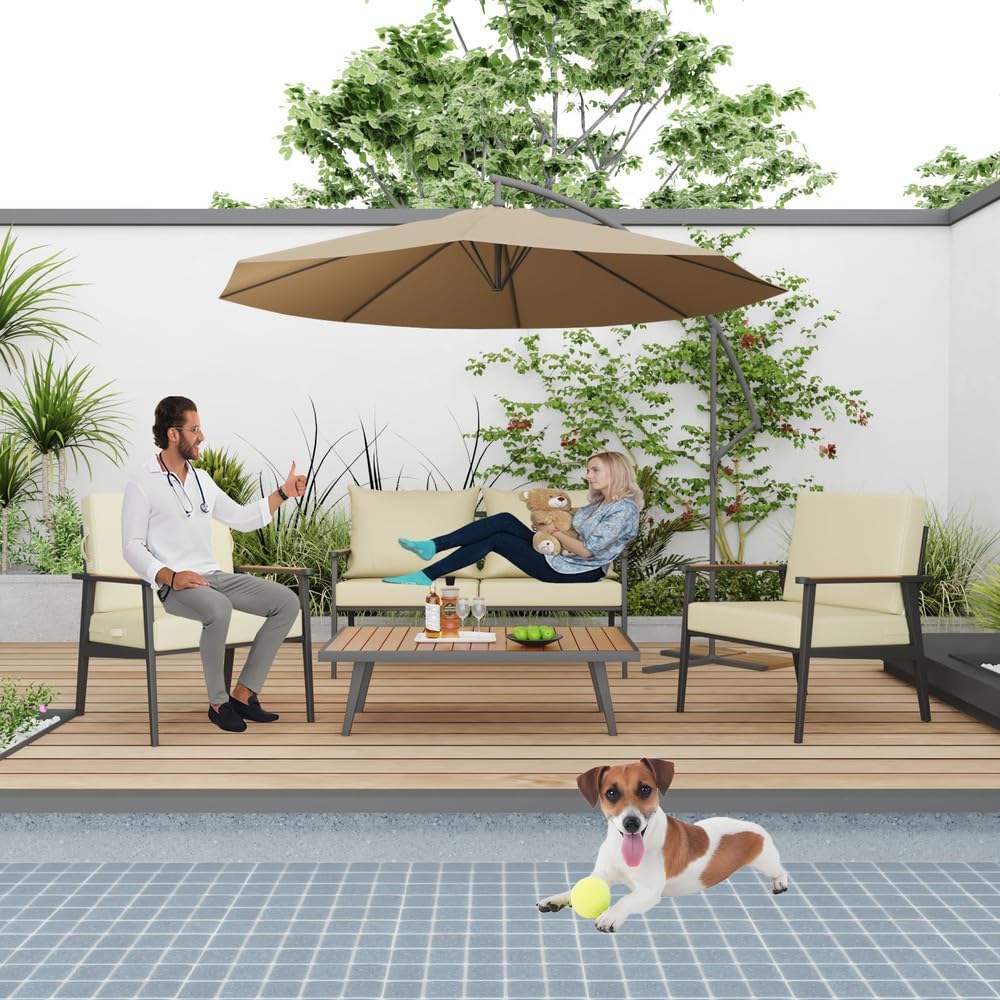 Deep seat Patio Cushion Set Waterproof Fade-Resistant Patio Furniture Cushions & with Removable Cover Deep Seat & Back Cushion with Handle and Fixed Belt Outdoor Chair Cushion