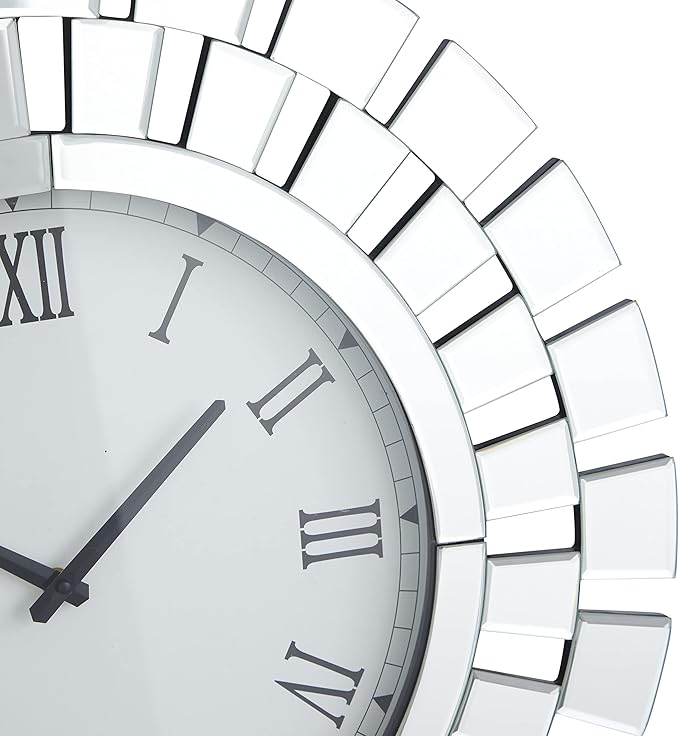 Silver Glass Mirrored Starburst Wall Clock
