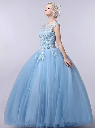 Boat Neck Lace Quinceanera Dresses Prom Princess Ball Gown