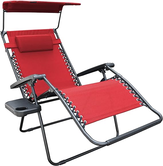 Oversized Zero Gravity Chair with Sunshade and Drink Tray - Red
