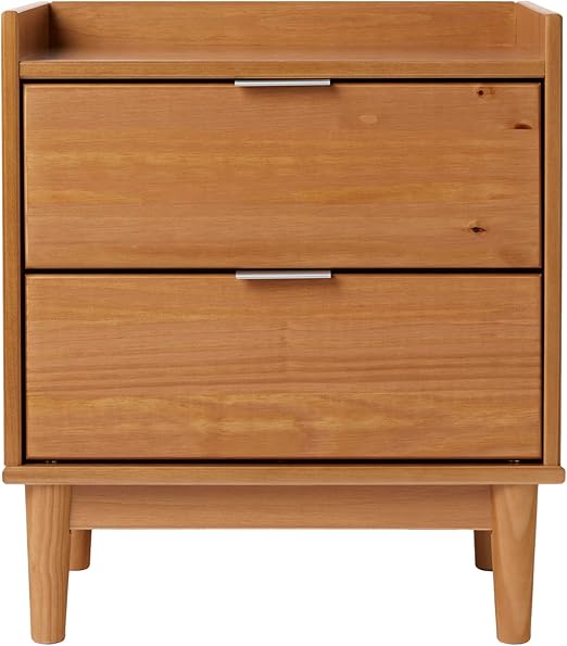Blythe Mid-Century Modern Tray-Top 2-Drawer Nightstand, 20 Inch, Caramel