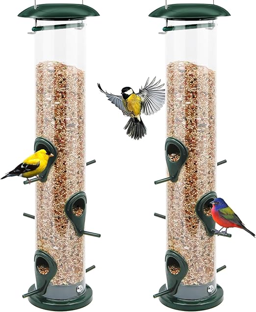Bird Feeder, 2 Pack Classic Tube Bird Feeders for Outdoors Hanging Bird Feeder with 6 Feeding Ports, 2LB Seed Capacity Wild Bird Feeders