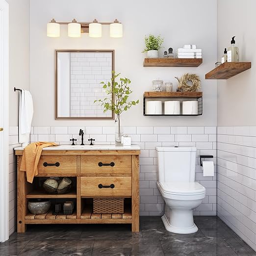 Bathroom Shelves Over Toilet Wall Mounted Floating Shelves Farmhouse Shelf Toilet Paper Storage Small Set of 3, Rustic Brown