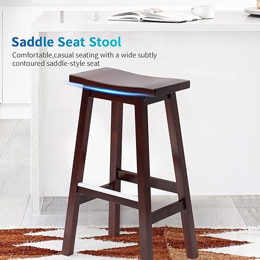 Bar Stools 1-Piece for Kitchen Counter Solid Wooden Saddle Stools Home Furniture Barstool, Brown