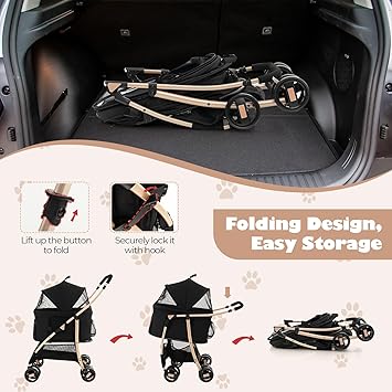 3-in-1 Pet Stroller, Portable Folding Dog Cat Stroller with Removable Car Seat Carrier, Adjustable Canopy, Zippered Mesh Entry and Storage Basket, Dog Stroller for Small or Sized Dogs