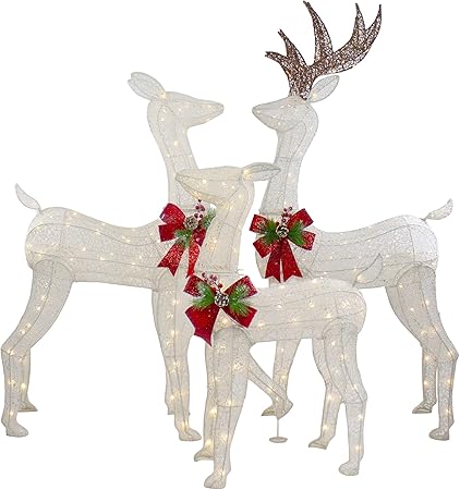 Set of 3 LED Lighted Glittered Reindeer Family Outdoor Christmas Decorations