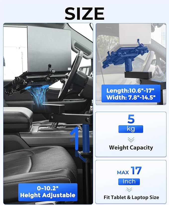 Truck Laptop Mount Fit for Toyota Tundra 2022-2025, Ford Focus 2003-2010 No-Drill Adjustable Aluminum Truck Laptop Tablet Stand Holder