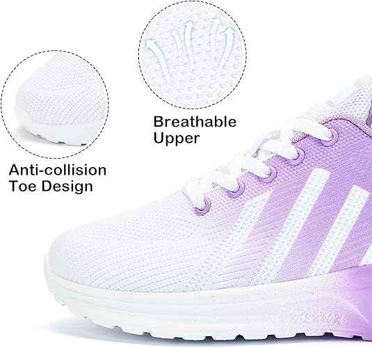 Womens Air Running Shoes Lightweight Sneakers Air Cushion Walking Tennis White Purple