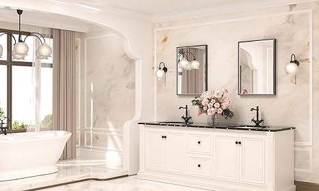 Black Vanity Mirror Beveled Frame Mirror, Tempered Glass, Shatterproof