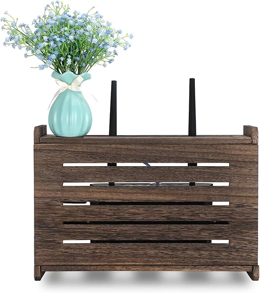 Wooden Router Shelf Wall Mount WiFi Router Storage Box Modem Cable Router Cover Organized Power Strip Cable Management Hider Rack Need Assembly