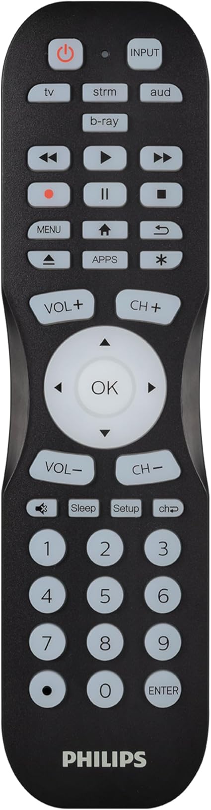 Universal Remote Control for Samsung TV, Blu-ray, Soundbar, Cable/Satellite, Streaming Players, Roku Boxes, and More, 30 Ft Find-It Feature, 4 Device, Backlit, Black