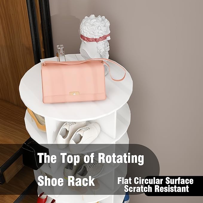 White Rotating Shoe Rack Tower 360°Spinning Shoe Rack 7-tier Free Standing Revolving Shoe Storage Organizer Hold Over 28 pairs of Shoes