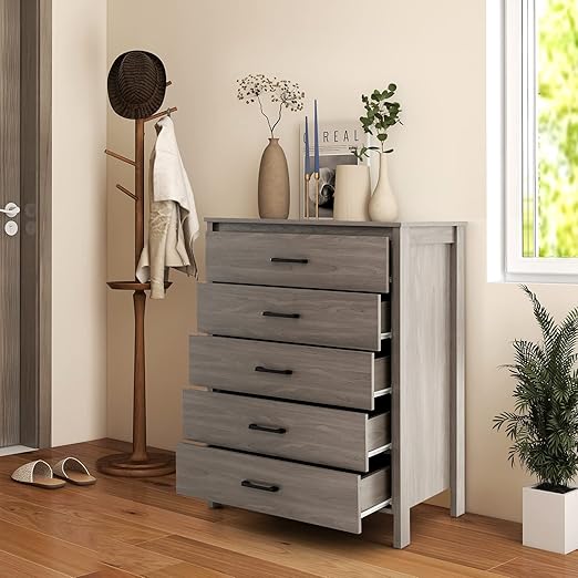 5-Drawer Chest Dresser for Bedroom - Multipurpose Storage Clothes Organizer with Metal Handles, Anti-Tip Kit, Chest of Drawers