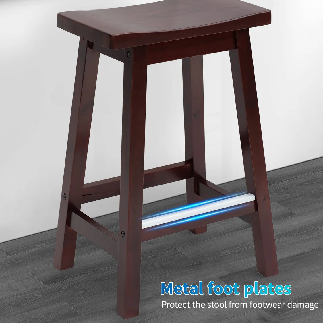 Bar Stools Set of 2 for Kitchen Counter Solid Wooden Saddle Stools Home Furniture Barstool, Brown