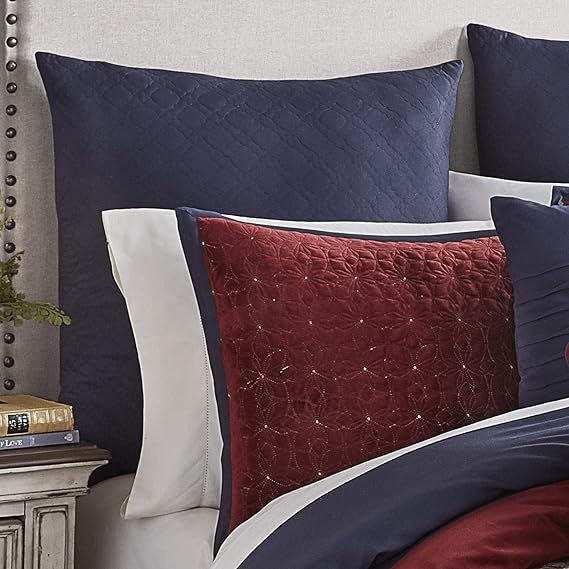 100% Polyester Comforter Set, King, Sadler - Red/Gray, 10 Piece Set