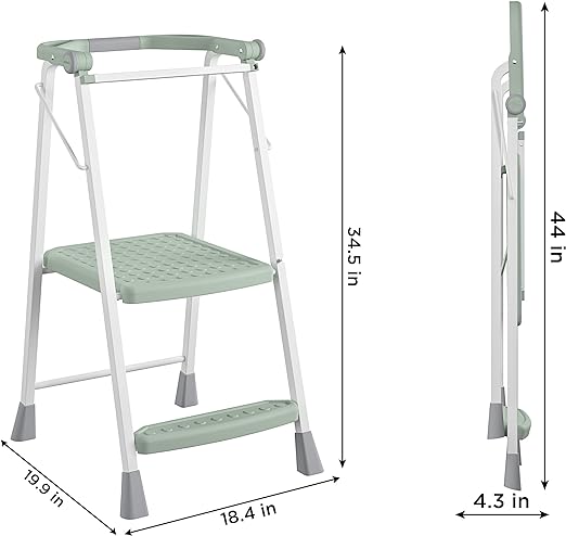 2-Step Kitchen Stepper Adult Folding Step Stool, Kids Folding Stepper, Green