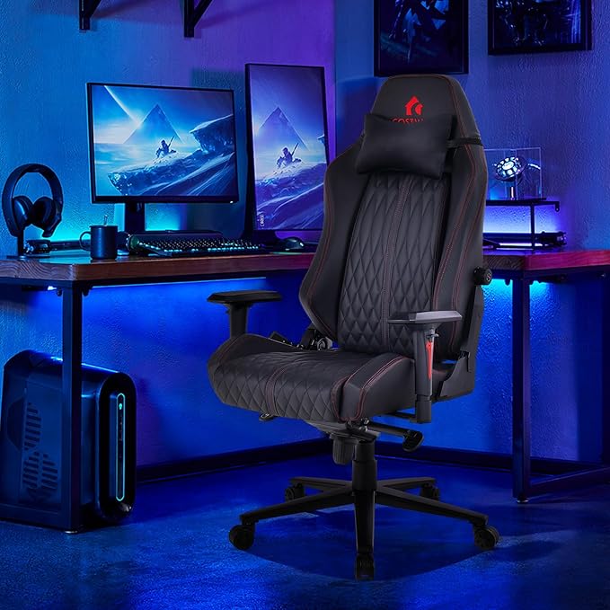 Gaming Chair, Ergonomic w/Adjustable Lumbar Support, 4D Armrests & Headrest, High Back Swivel Racing Gamer Chair, PU Leather Computer Office Chair for Adult Teen