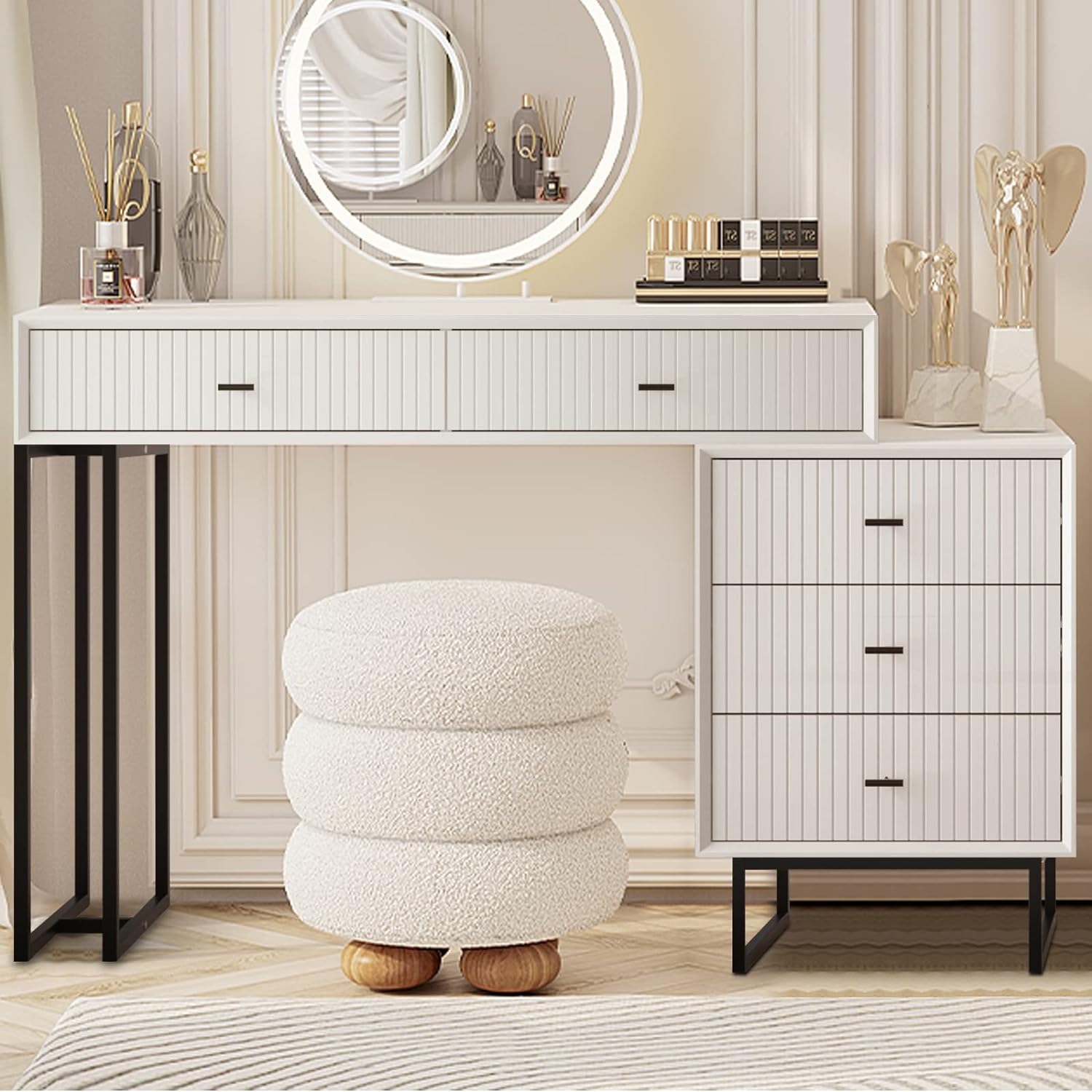 Large Vanity Desk with Drawers,Makeup Vanity Set with Movable 3-Drawer Chest,Modern Makeup Vanity Dressing Table(White)