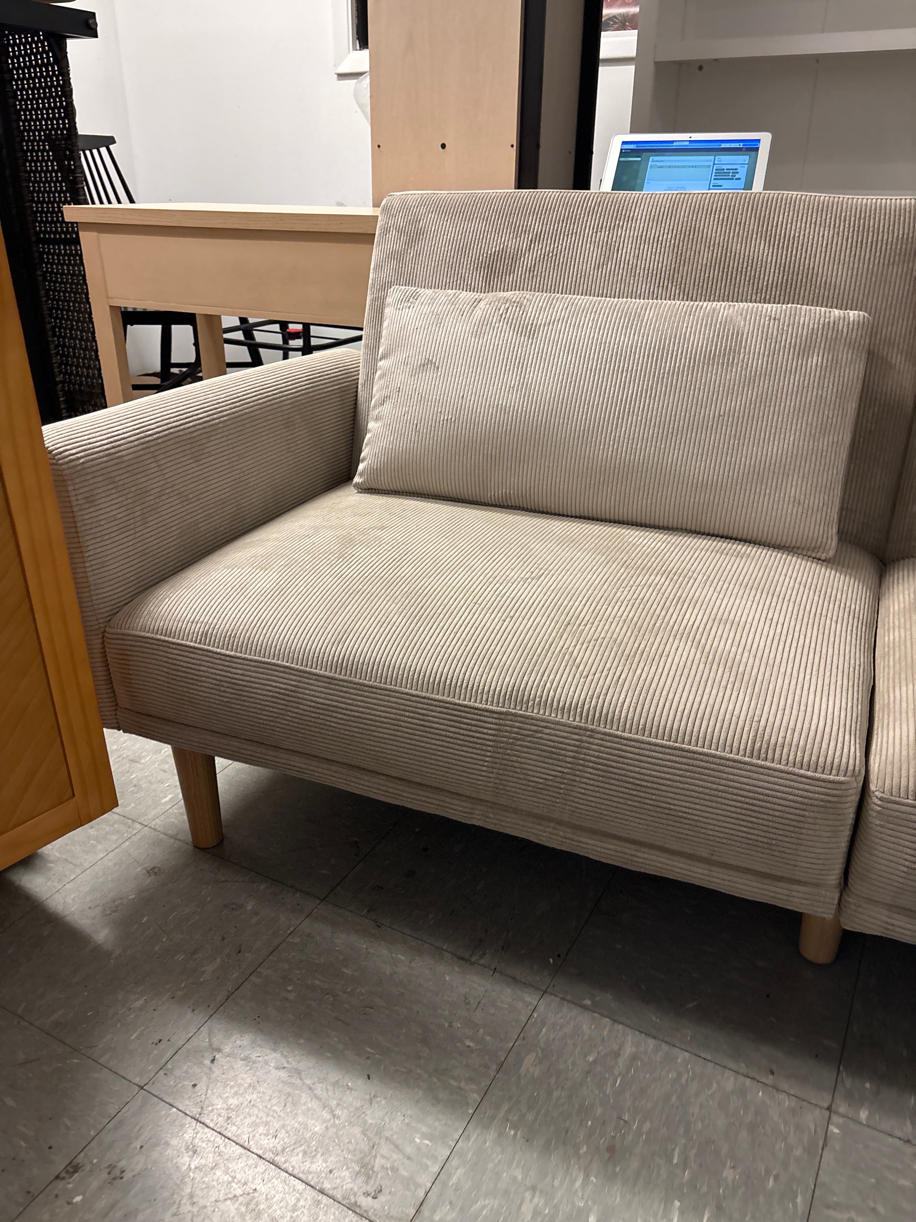 72" Mid Century Modern Futon Sofa - Taupe Corduroy SHOWROOM ITEM