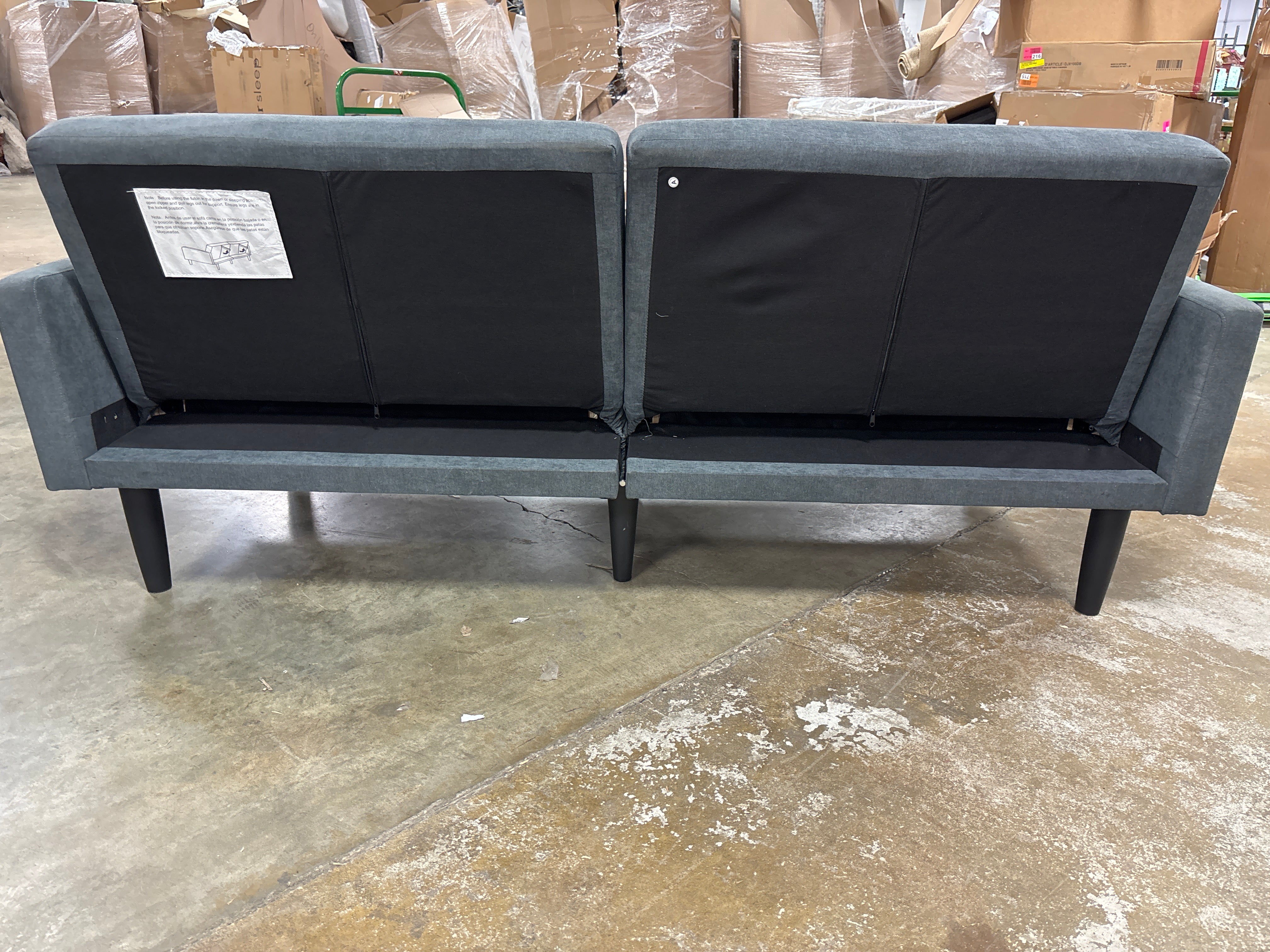 78" Split-back Futon Sofa with Arms - Charcoal Gray SHOWROOM ITEM