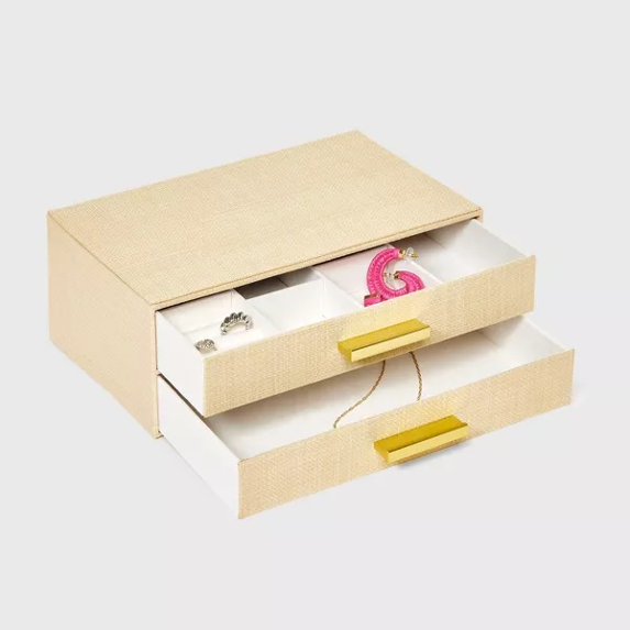Two Drawer Woven Jewelry Organizer Cream, final cut