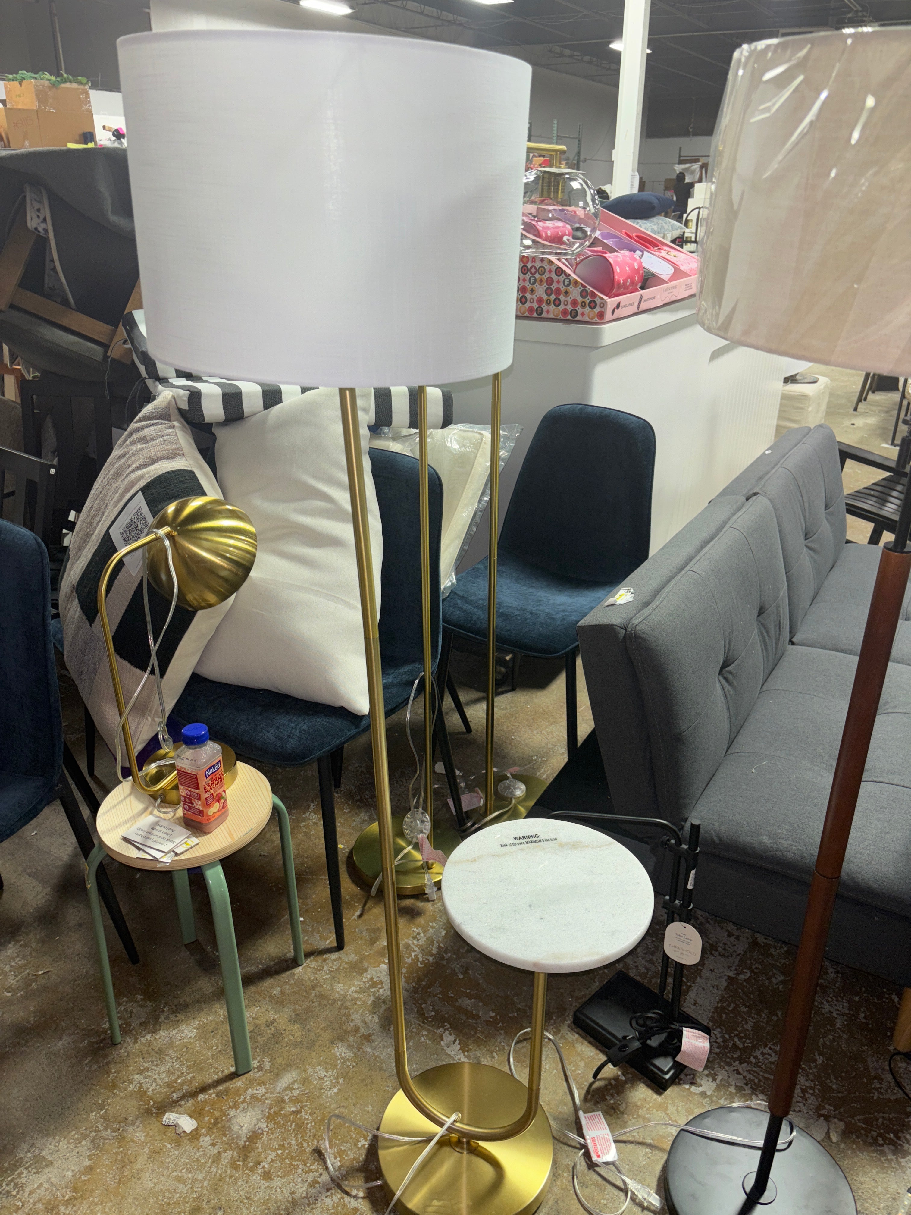 60"x20.5" Floor Lamp with Marble Table - Gold SHOWROOM ITEM