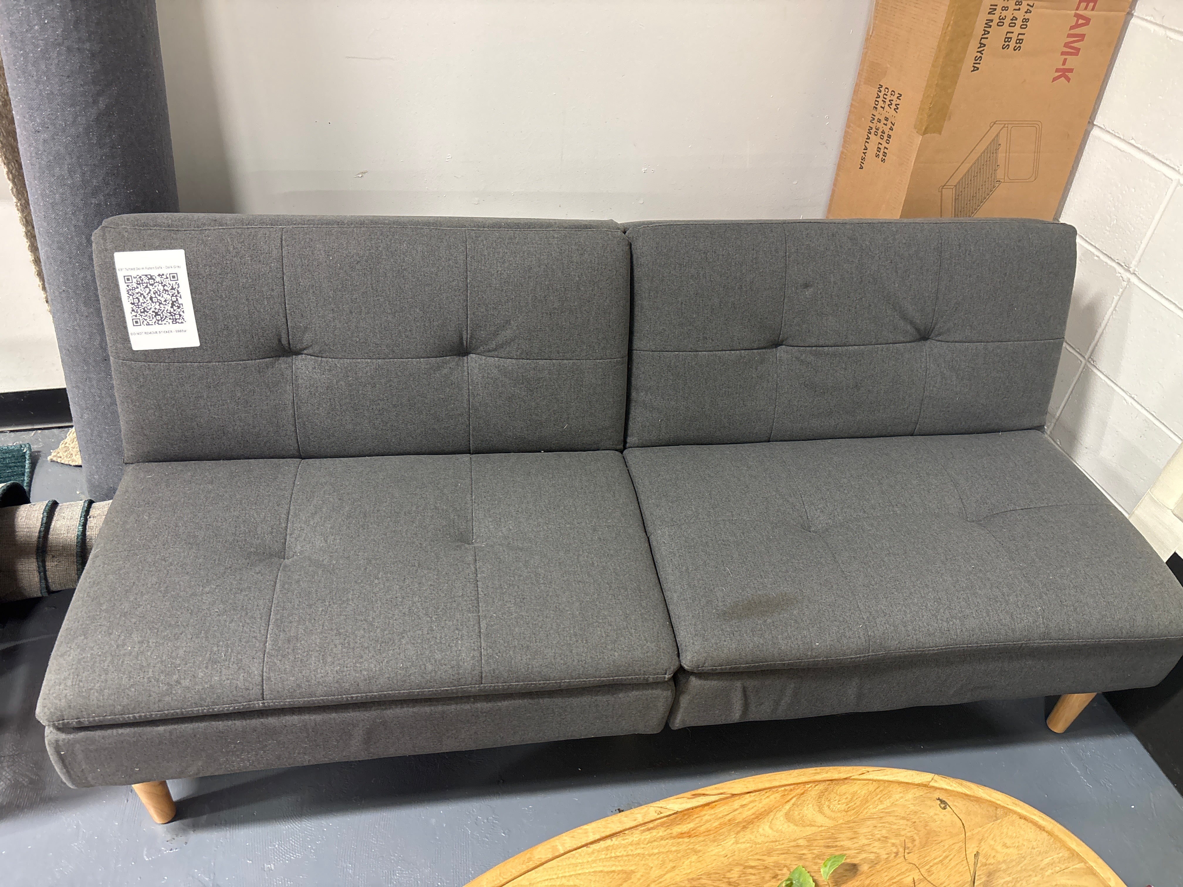69" Tufted Dorm Futon Sofa - Dark Gray SHOWROOM ITEM