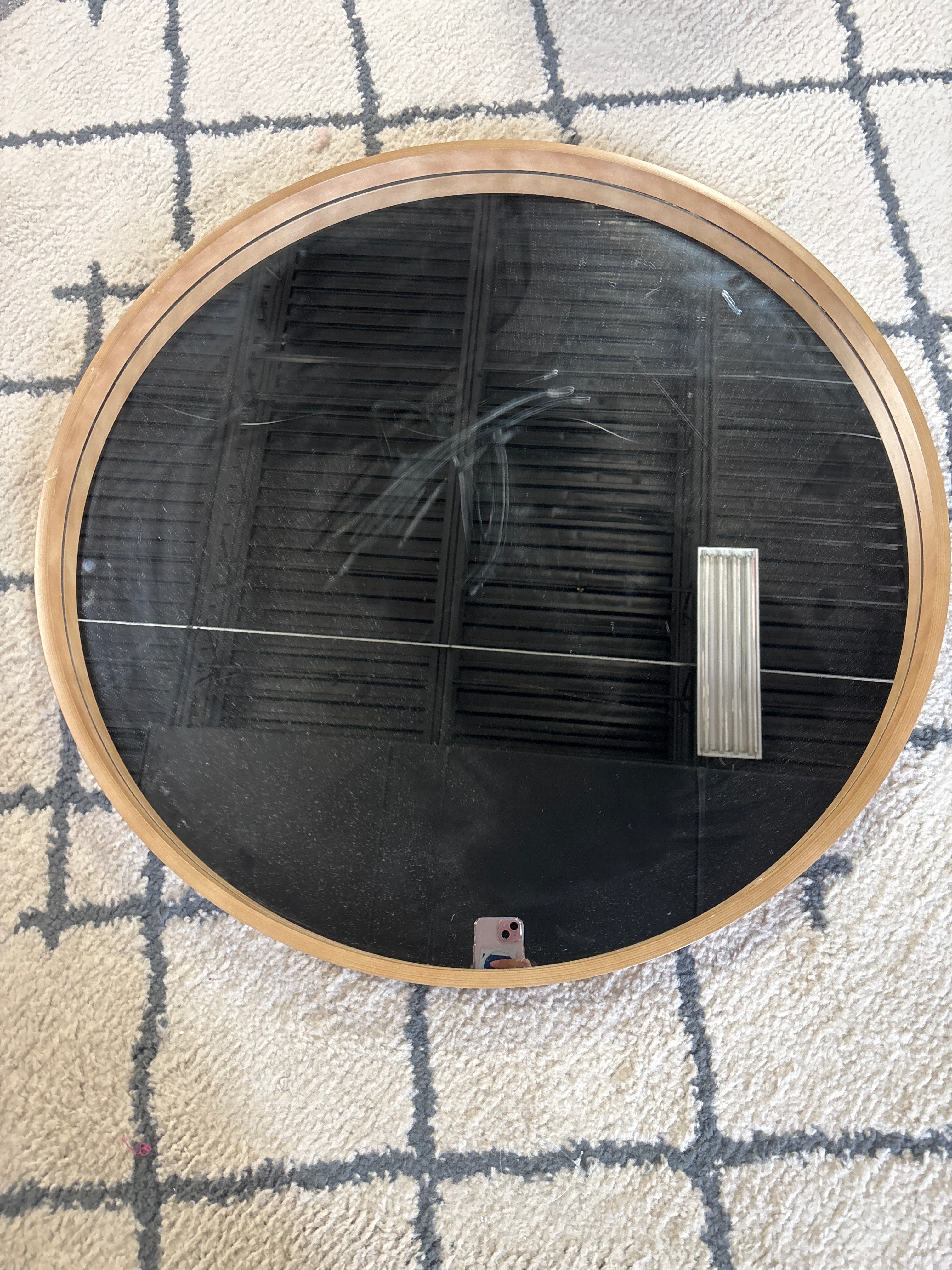 30" Round Wood Framed Wall Mirror SHOWROOM ITEM