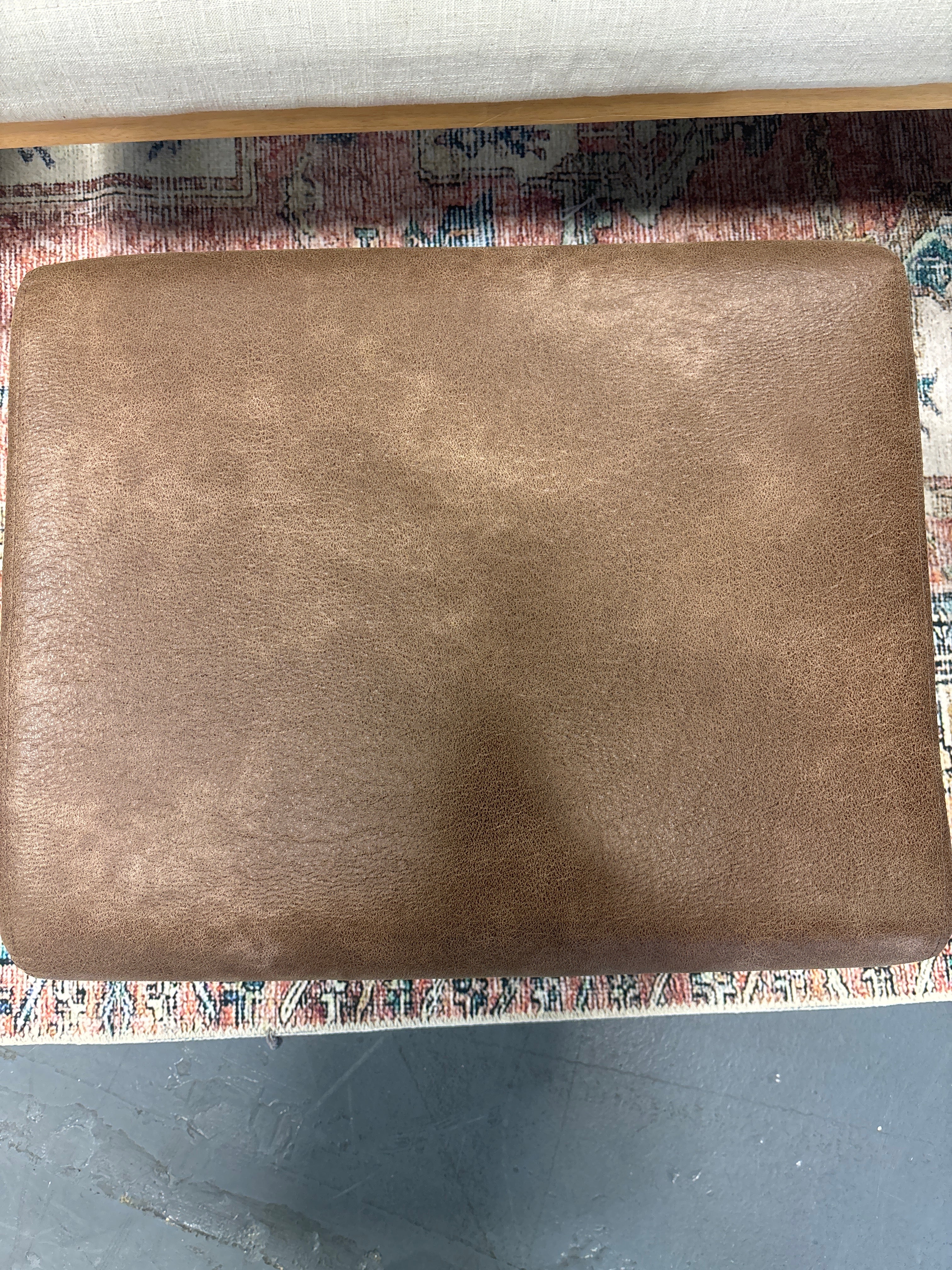 Buylateral Bianca Mid Century Modern Faux Leather Ottoman SHOWROOM ITEM