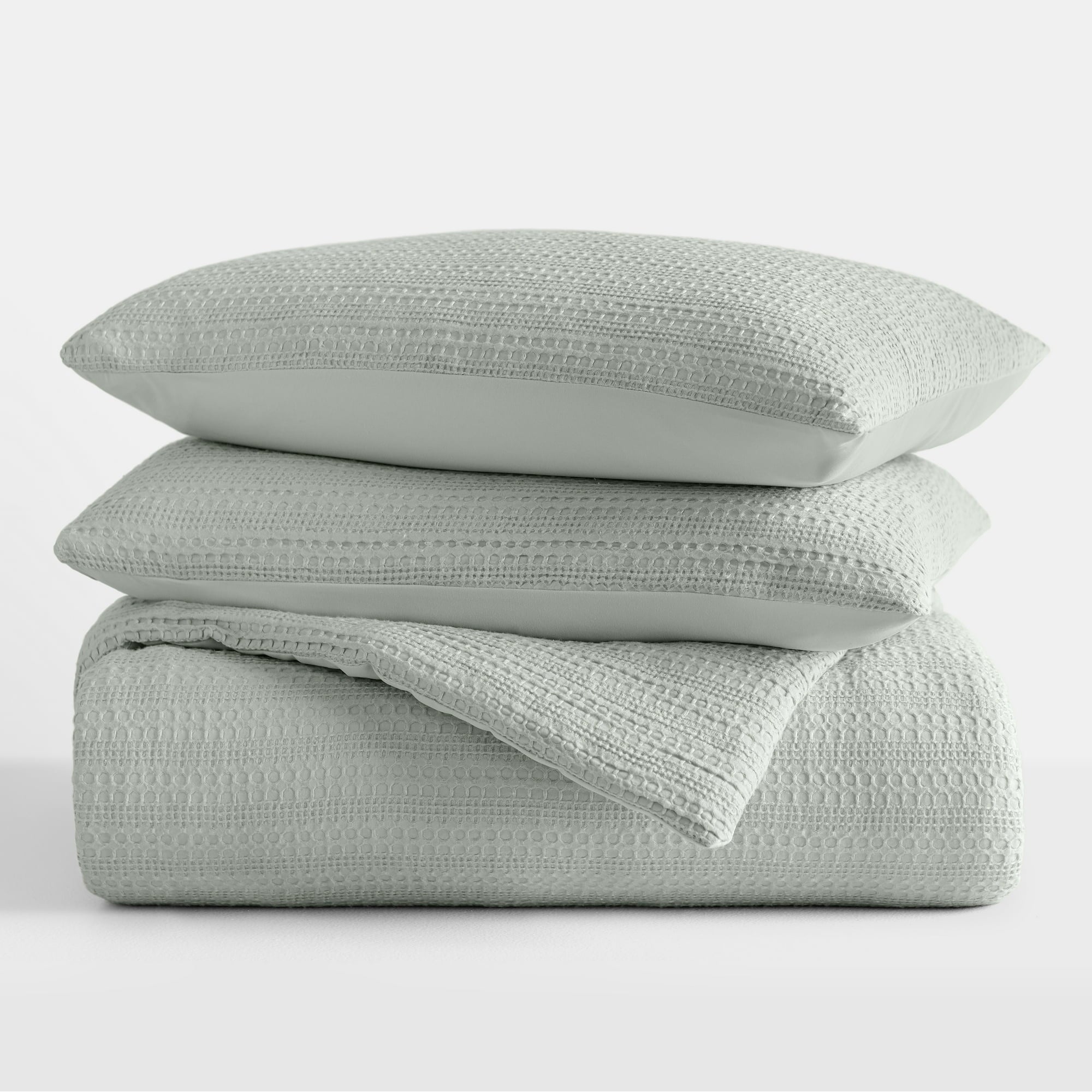 3 Piece Green Mist Waffle Textured All Season Down-Alternative Comforter Set, King