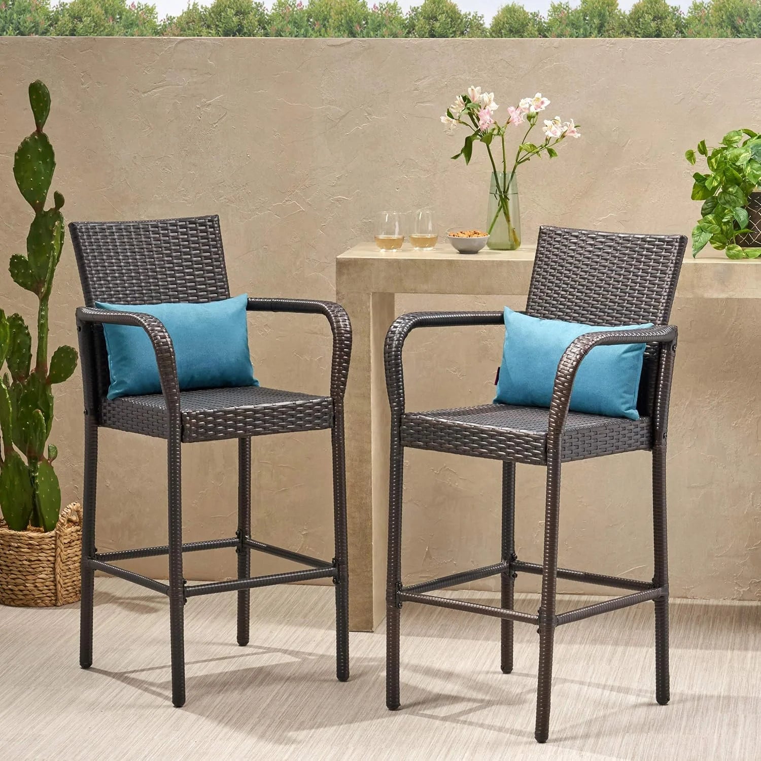 Stewart Outdoor Bar Stool, Set of 2, Brown