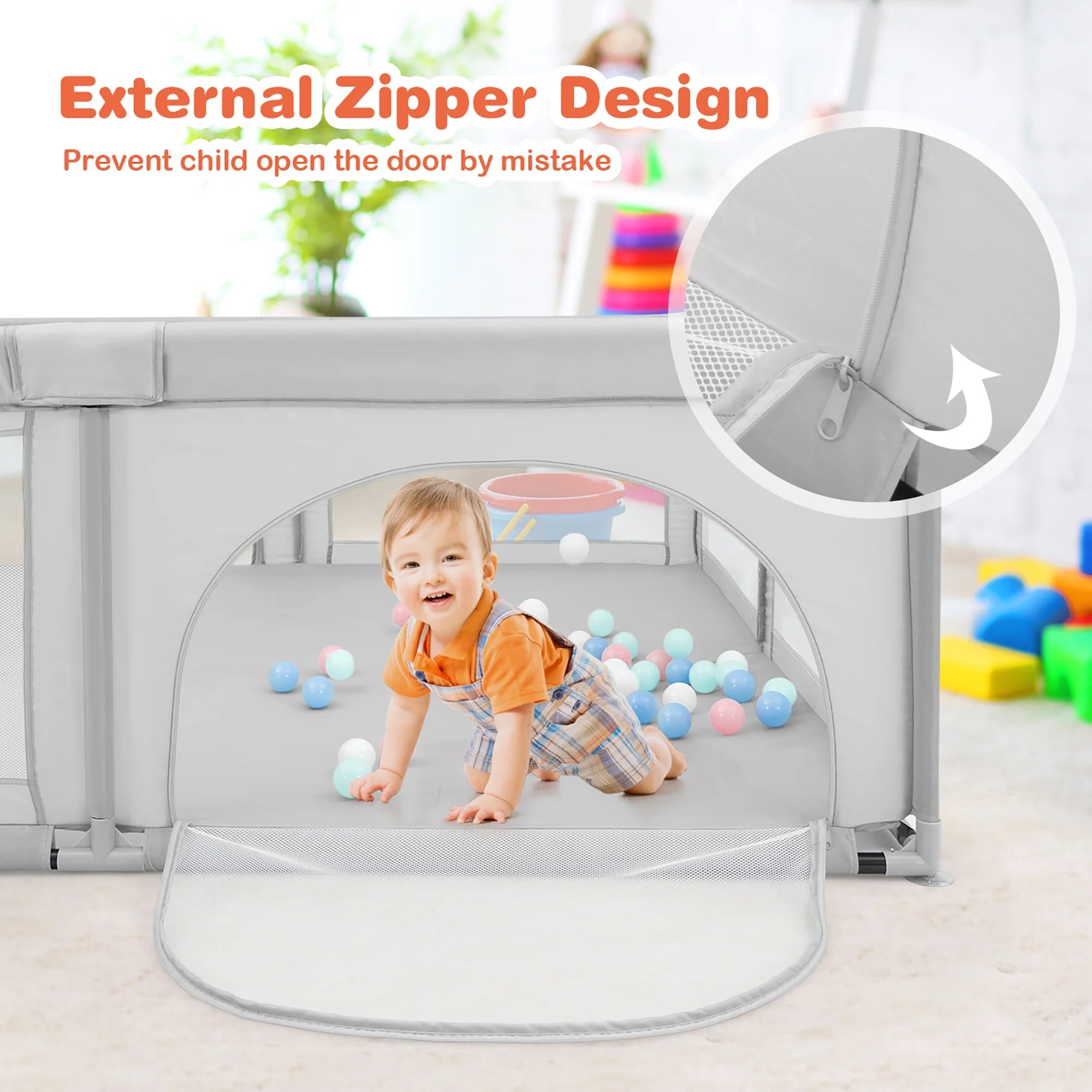 Baby Playpen Infant Large Safety Play Center Yard with 50 Ocean Balls Grey