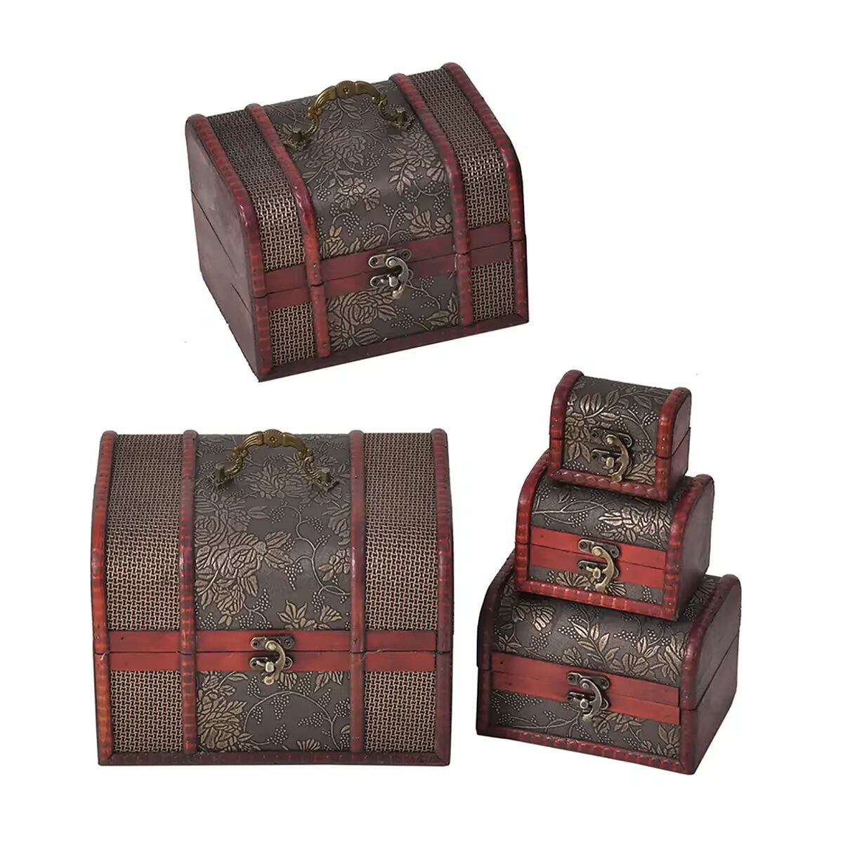 Set of 5 Diamond Embossed MDF and Faux Leather Exquisite Exquisit Jewelry Chest Box