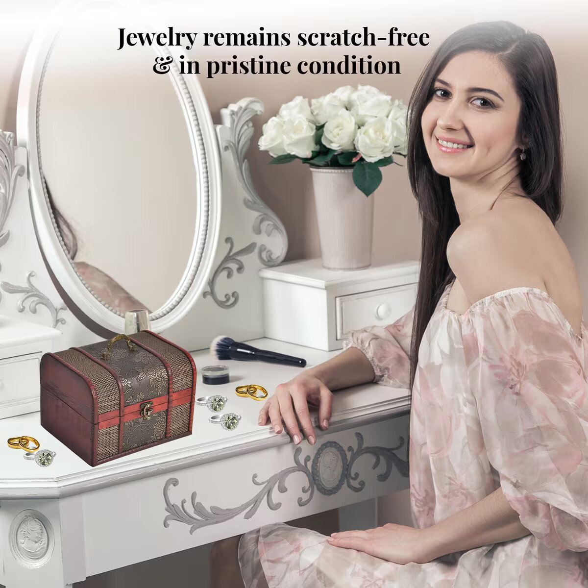 Set of 5 Diamond Embossed MDF and Faux Leather Exquisite Exquisit Jewelry Chest Box