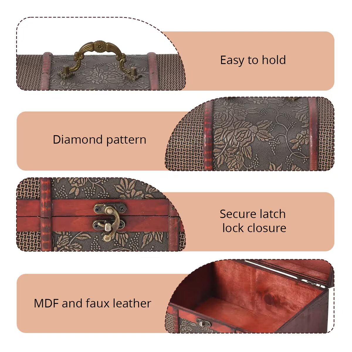 Set of 5 Diamond Embossed MDF and Faux Leather Exquisite Exquisit Jewelry Chest Box