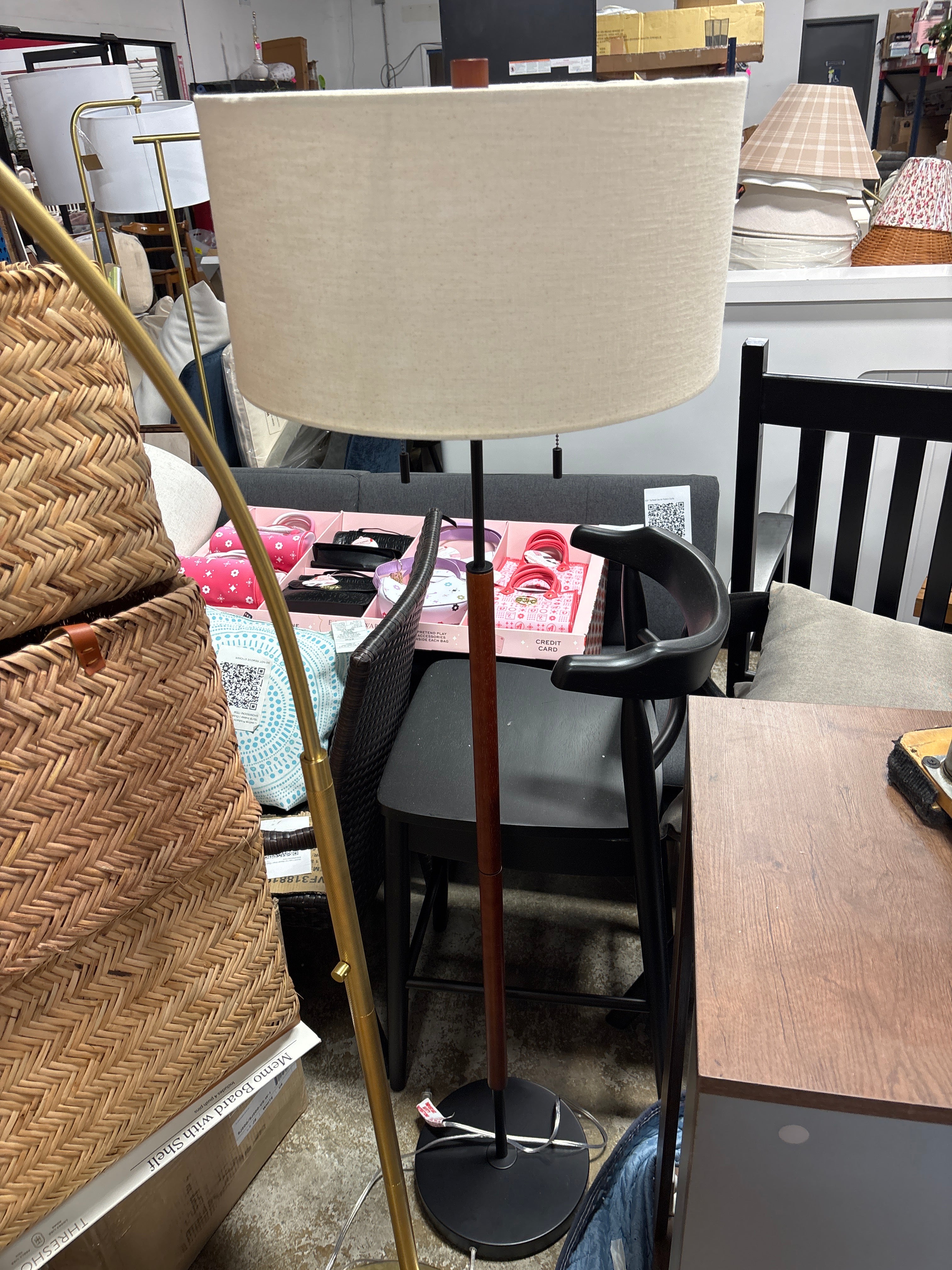 60.5"x18" Cut Off Base Floor Lamp - Black/Brown & Metal/Wood SHOWROOM ITEM