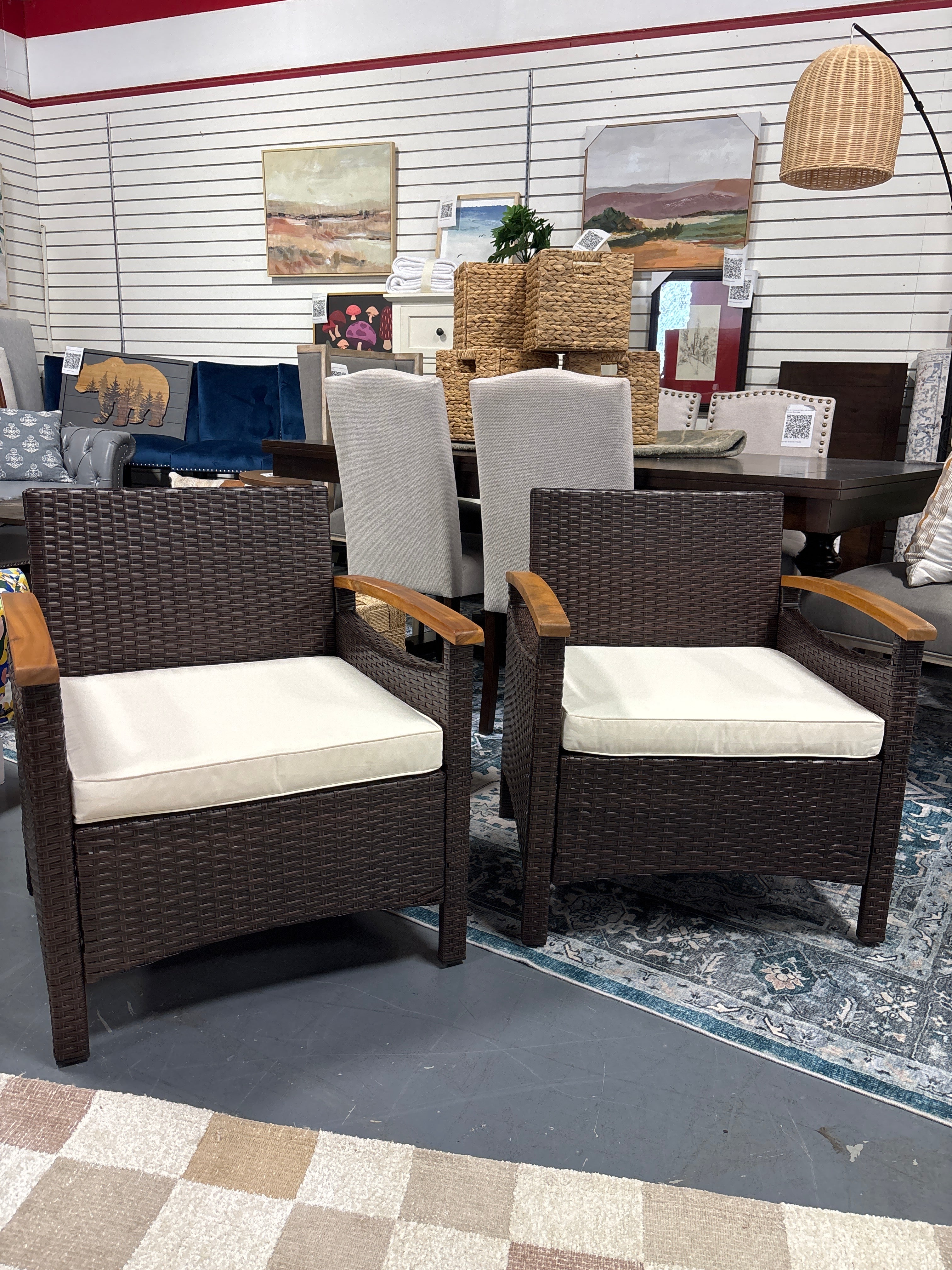 (Set of 2) Outdoor Wicker Conversation Chairs - Off White SHOWROOM ITEM