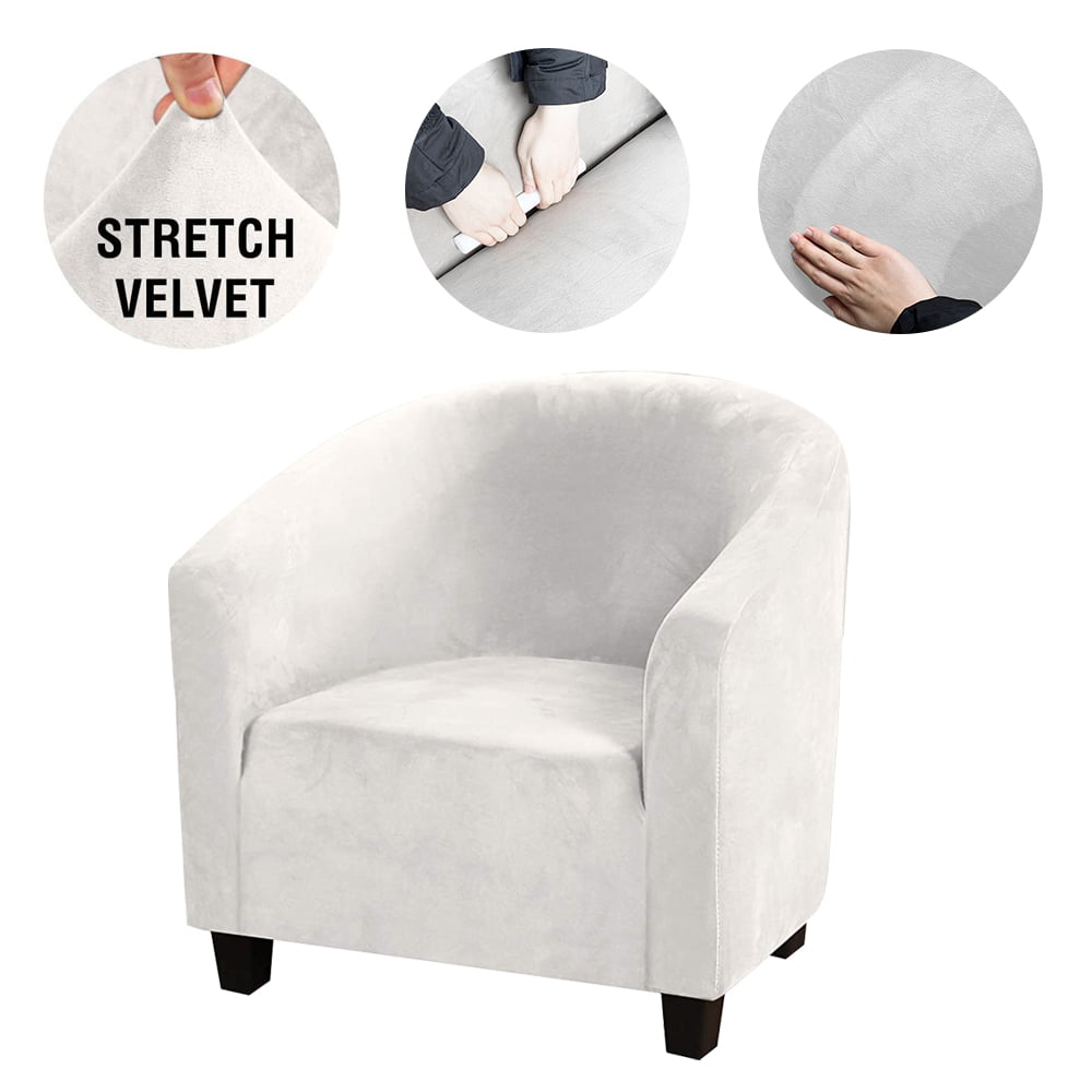 2 Pack Club Chair Cover Velvet Stretch Tub Chair Slipcover Spandex Soft Armchair Sofa Cover Furniture Protector for Living Room Bar Cafe Hotel (White)